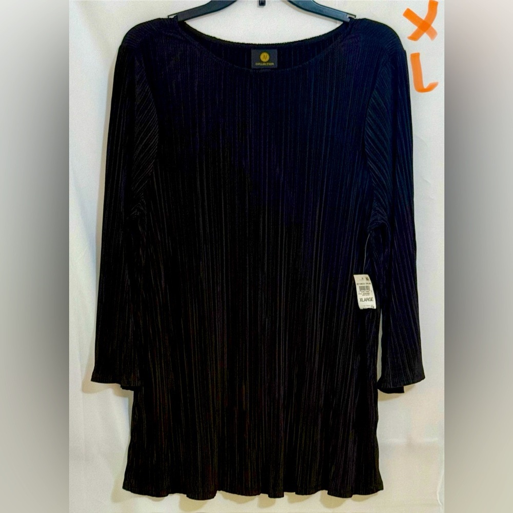 JM Collection Black Pleated Blouse